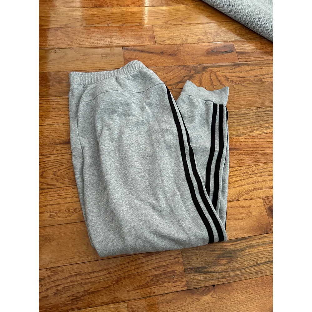 Adidas Mens Essentials 3-Stripes Joggers Heather Grey Black Sweatpants Size L